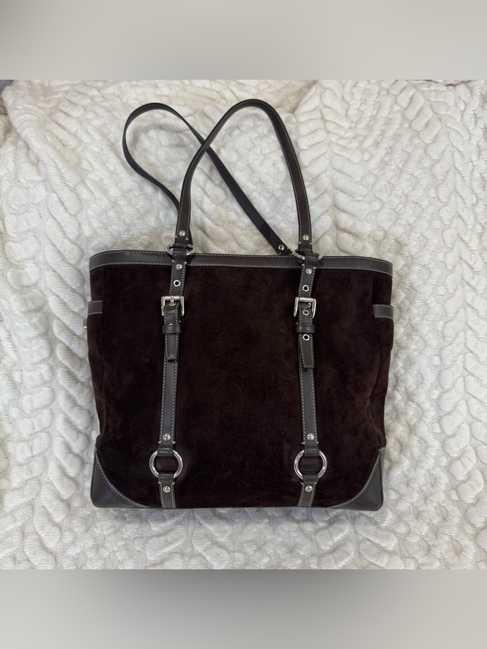 Coach Leatherware Suede Leather Tote Shoulder Bag Brown Large F12635 - Picture 2 of 11